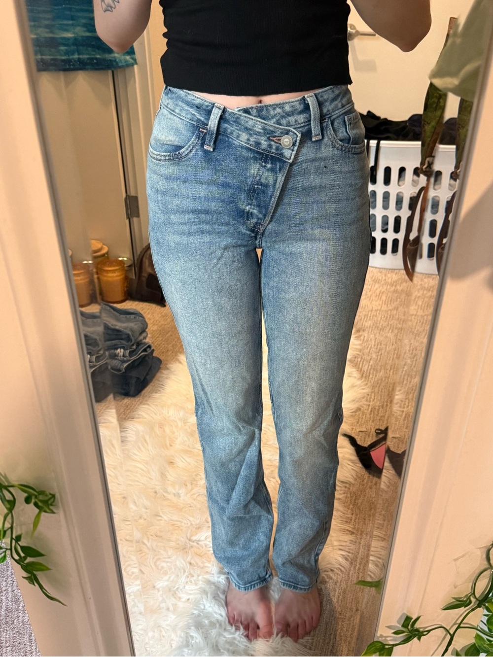 Hollister Mid-High Rise Straight 90’s “Vintage” Jeans, Asymmetric Waist